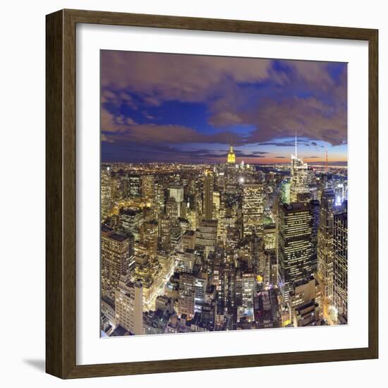 Manhattan View Towards Empire State Building at Sunset from Top of the Rock, at Rockefeller Plaza,-Gavin Hellier-Framed Photographic Print