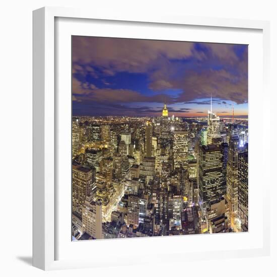 Manhattan View Towards Empire State Building at Sunset from Top of the Rock, at Rockefeller Plaza,-Gavin Hellier-Framed Photographic Print