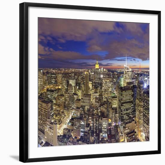 Manhattan View Towards Empire State Building at Sunset from Top of the Rock, at Rockefeller Plaza,-Gavin Hellier-Framed Photographic Print