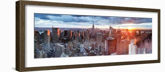 Manhattan View Towards Empire State Building at Sunset from Top of the Rock, at Rockefeller Plaza,-Gavin Hellier-Framed Premium Photographic Print