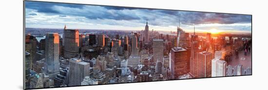 Manhattan View Towards Empire State Building at Sunset from Top of the Rock, at Rockefeller Plaza,-Gavin Hellier-Mounted Photographic Print