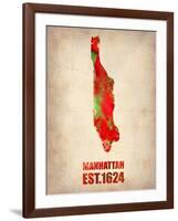 Manhattan Watercolor Map-NaxArt-Framed Art Print