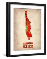 Manhattan Watercolor Map-NaxArt-Framed Art Print