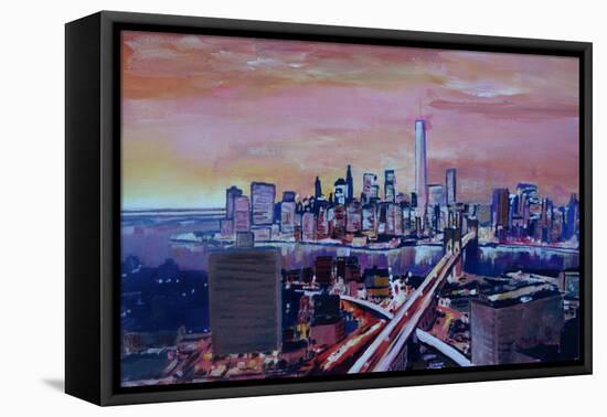 Manhattan with One World Trade Center and Crossing Streets-Markus Bleichner-Framed Stretched Canvas
