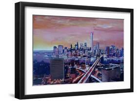 Manhattan with One World Trade Center and Crossing Streets-Markus Bleichner-Framed Art Print