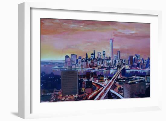 Manhattan with One World Trade Center and Crossing Streets-Markus Bleichner-Framed Art Print