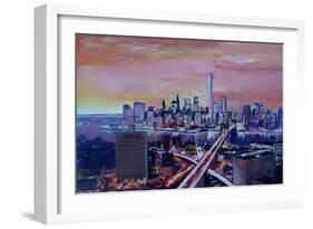 Manhattan with One World Trade Center and Crossing Streets-Markus Bleichner-Framed Art Print