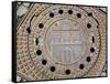 Manhole Cover with Hamburg's Coat of Arms, Hamburg, Germany-Miva Stock-Framed Stretched Canvas