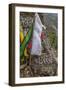 Mani Stone and prayer flags along a trail, Nepal.-Lee Klopfer-Framed Photographic Print