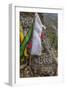 Mani Stone and prayer flags along a trail, Nepal.-Lee Klopfer-Framed Photographic Print