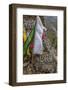 Mani Stone and prayer flags along a trail, Nepal.-Lee Klopfer-Framed Photographic Print