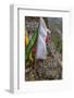 Mani Stone and prayer flags along a trail, Nepal.-Lee Klopfer-Framed Photographic Print