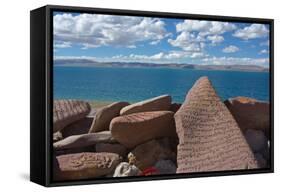 Mani Stone With Mantra, At Namtso Lake, Holy Mountain, Qinghai-Tibet Plateau, Tibet, China, Asia-Dong Lei-Framed Stretched Canvas
