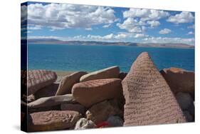 Mani Stone With Mantra, At Namtso Lake, Holy Mountain, Qinghai-Tibet Plateau, Tibet, China, Asia-Dong Lei-Stretched Canvas