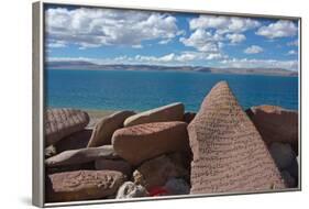 Mani Stone With Mantra, At Namtso Lake, Holy Mountain, Qinghai-Tibet Plateau, Tibet, China, Asia-Dong Lei-Framed Photographic Print