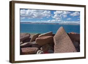 Mani Stone With Mantra, At Namtso Lake, Holy Mountain, Qinghai-Tibet Plateau, Tibet, China, Asia-Dong Lei-Framed Photographic Print