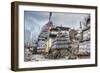 Mani Stones and prayer flags on a trail, Nepal.-Lee Klopfer-Framed Photographic Print