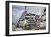 Mani Stones and prayer flags on a trail, Nepal.-Lee Klopfer-Framed Photographic Print