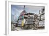 Mani Stones and prayer flags on a trail, Nepal.-Lee Klopfer-Framed Photographic Print