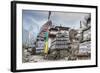 Mani Stones and prayer flags on a trail, Nepal.-Lee Klopfer-Framed Photographic Print