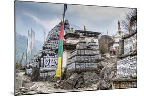 Mani Stones and prayer flags on a trail, Nepal.-Lee Klopfer-Mounted Photographic Print