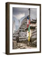 Mani Stones and prayer flags on a trail, Nepal.-Lee Klopfer-Framed Photographic Print