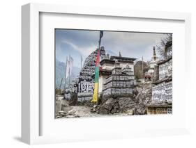 Mani Stones and prayer flags on a trail, Nepal.-Lee Klopfer-Framed Photographic Print
