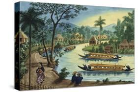 Manila and it's Environs: View Near the Town of Taguig on the Pasig River-Jose Honorato Lozano-Stretched Canvas