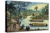 Manila and Its Environs: View Near the Town of Taguig on the Pasig River-Jose Honorato Lozano-Stretched Canvas