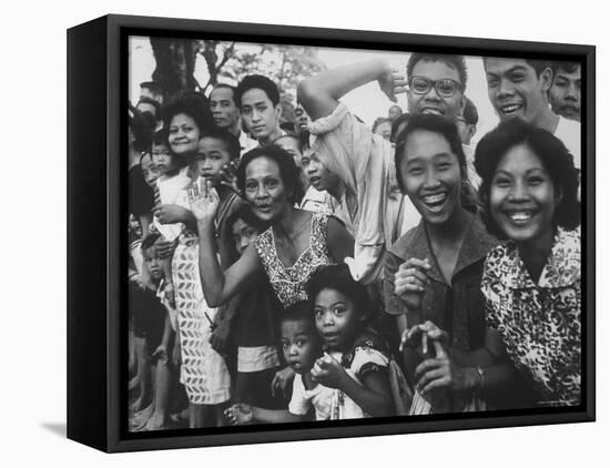 Manila Crowds Celebrate Philippines 15th Independence Anniversary During Douglas Macarthur's Visit-Grey Villet-Framed Stretched Canvas