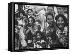 Manila Crowds Celebrate Philippines 15th Independence Anniversary During Douglas Macarthur's Visit-Grey Villet-Framed Stretched Canvas