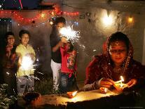 Children Light Firecrackers for the Hindu Festival of Diwali in New Delhi, India, Oct. 20, 2006-Manish Swarup-Stretched Canvas