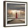 Manistique Lighthouse and Sunbeams, Manistique, Michigan '14-Monte Nagler-Framed Premium Photographic Print