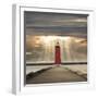 Manistique Lighthouse and Sunbeams, Manistique, Michigan '14-Monte Nagler-Framed Premium Photographic Print