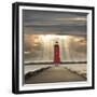 Manistique Lighthouse and Sunbeams, Manistique, Michigan '14-Monte Nagler-Framed Premium Photographic Print