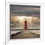 Manistique Lighthouse and Sunbeams, Manistique, Michigan '14-Monte Nagler-Framed Photographic Print