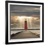 Manistique Lighthouse and Sunbeams, Manistique, Michigan '14-Monte Nagler-Framed Photographic Print