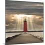 Manistique Lighthouse and Sunbeams, Manistique, Michigan '14-Monte Nagler-Mounted Photographic Print