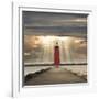 Manistique Lighthouse and Sunbeams, Manistique, Michigan '14-Monte Nagler-Framed Photographic Print