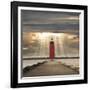 Manistique Lighthouse and Sunbeams, Manistique, Michigan '14-Monte Nagler-Framed Photographic Print