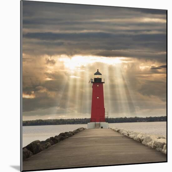 Manistique Lighthouse and Sunbeams, Manistique, Michigan '14-Monte Nagler-Mounted Photographic Print