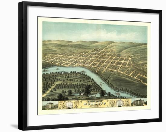 Mankato, Minnesota - Panoramic Map-Lantern Press-Framed Art Print