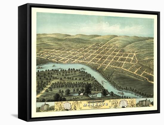 Mankato, Minnesota - Panoramic Map-Lantern Press-Framed Stretched Canvas