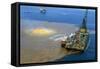 Manned Rig in Oil Spilled Waters-null-Framed Stretched Canvas