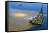 Manned Rig in Oil Spilled Waters-null-Framed Stretched Canvas