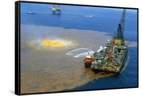 Manned Rig in Oil Spilled Waters-null-Framed Stretched Canvas