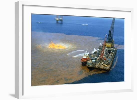 Manned Rig in Oil Spilled Waters-null-Framed Photographic Print