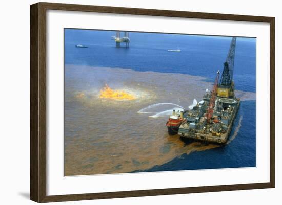 Manned Rig in Oil Spilled Waters-null-Framed Photographic Print