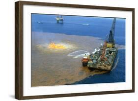 Manned Rig in Oil Spilled Waters-null-Framed Photographic Print