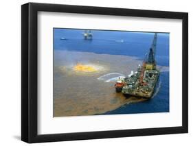 Manned Rig in Oil Spilled Waters-null-Framed Photographic Print